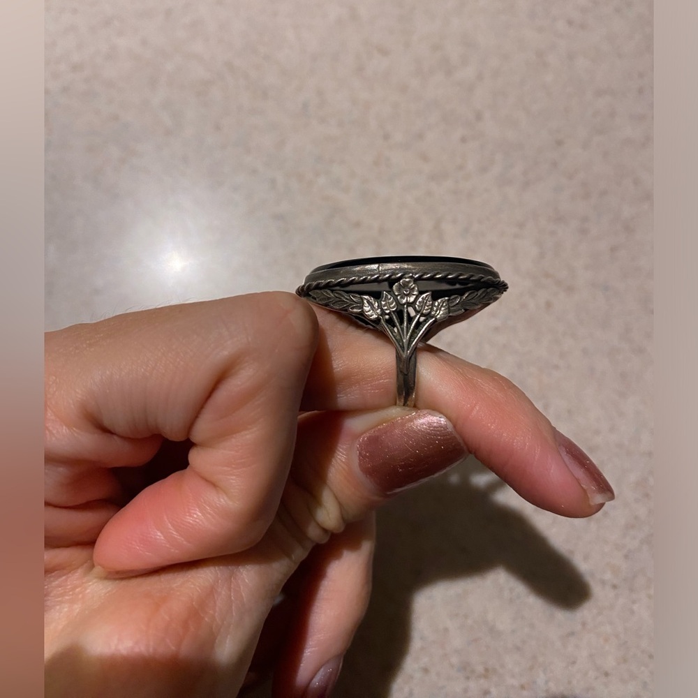 Vintage Antique Estate Oval Black Onyx Ring - Size 6.5 - Picture 8 of 10